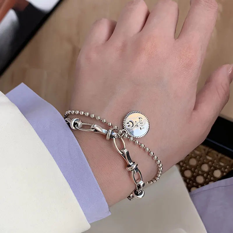 S925 Smiling Face Double Layer Bracelet for Women