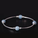 S925 Silver Bracelet Strawberry Quartz Aquamarine Beads