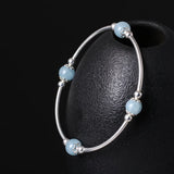 S925 Silver Bracelet Strawberry Quartz Aquamarine Beads