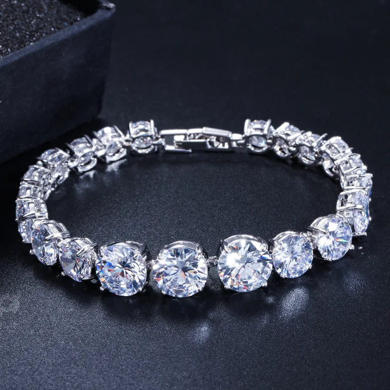 Sterling Silver CZ Tennis Bracelet Bangle for Women Wedding Jewelry