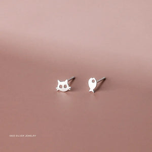 S925 Sterling Silver Cat Small Fish Earrings for Women