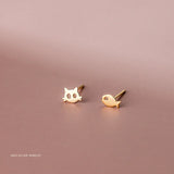 S925 Sterling Silver Cat Small Fish Earrings for Women