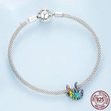 Sterling Silver Chameleon Beaded Bracelet with Colorful Zircon Beads