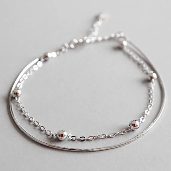 S925 Sterling Silver Minimalist Snake Bone Chain Double Bracelet