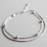 S925 Sterling Silver Minimalist Snake Bone Chain Double Bracelet