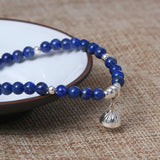 S925 Sterling Silver Lapis Lazuli Bead Bracelet Ethnic Style Women's Jewelry