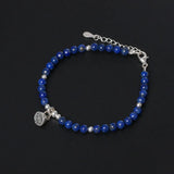 S925 Sterling Silver Lapis Lazuli Bead Bracelet Ethnic Style Women's Jewelry
