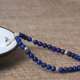 S925 Sterling Silver Lapis Lazuli Bead Bracelet Ethnic Style Women's Jewelry