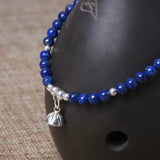S925 Sterling Silver Lapis Lazuli Bead Bracelet Ethnic Style Women's Jewelry