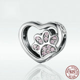 S925 Silver Heart-shaped Pet Paw Print Pink Diamond Inlaid DIY Bracelet