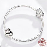 S925 Silver Heart-shaped Pet Paw Print Pink Diamond Inlaid DIY Bracelet