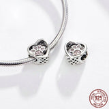 S925 Silver Heart-shaped Pet Paw Print Pink Diamond Inlaid DIY Bracelet