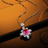 S925 Silver Cherry Blossom Crystal Pendant Necklace