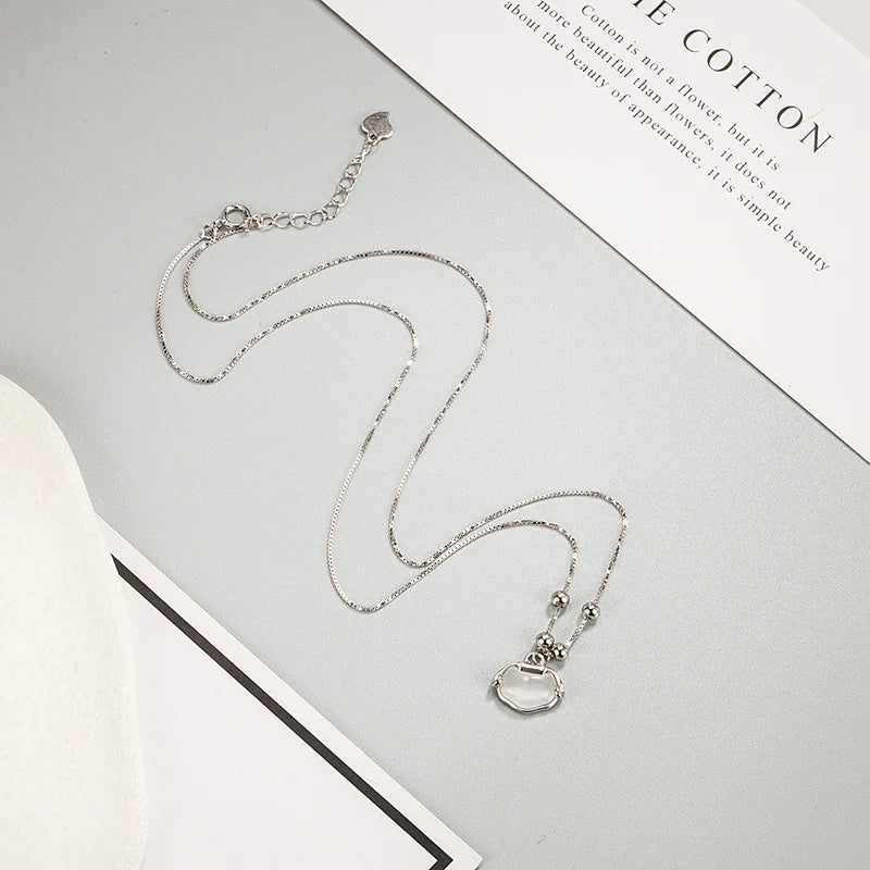 S925 Silver Chinese Style Safe Lock Jade Pendant Necklace Girl's Gift