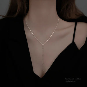 S925 Silver Choker Bead Tassels Necklace Women Clavicle Chain