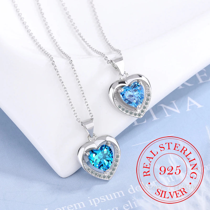 S925 Silver Love Heart Choker Necklace Pendant for Women Wedding Party