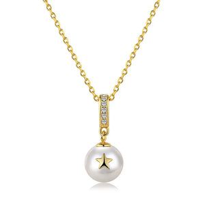 S925 Silver Freshwater Pearl Necklace Star Collar Chain
