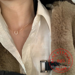 Sterling Silver Horseshoe Choker Necklace Pendant 14K Plated Wedding Jewelry