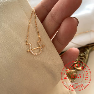 Sterling Silver Horseshoe Choker Necklace Pendant 14K Plated Wedding Jewelry