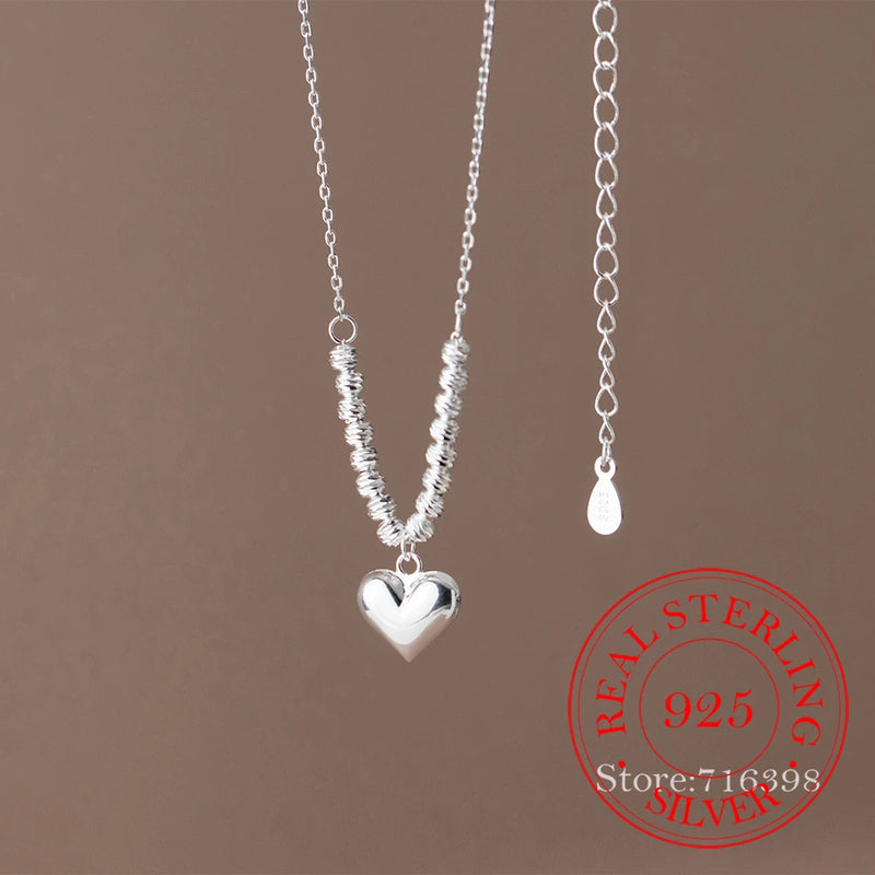S925 Sterling Silver Love Heart Choker Necklace Pendant for Women