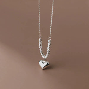 S925 Sterling Silver Love Heart Choker Necklace Pendant for Women