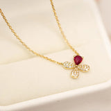 Sterling Silver Ruby Clover Choker Necklace Pendant 14K Plated