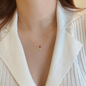 Sterling Silver Ruby Clover Choker Necklace Pendant 14K Plated