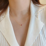 Sterling Silver Ruby Clover Choker Necklace Pendant 14K Plated