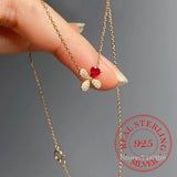 Sterling Silver Ruby Clover Choker Necklace Pendant 14K Plated