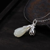 S925 Sterling Silver Hetian Jade Magnolia Lady Pendant