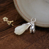 S925 Sterling Silver Hetian Jade Magnolia Lady Pendant