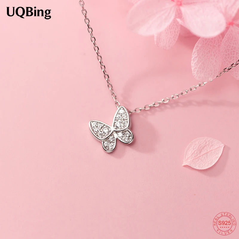 S925 Silver CZ Butterfly Wedding Pendant Necklace