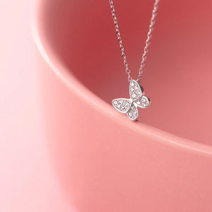 S925 Silver CZ Butterfly Wedding Pendant Necklace
