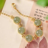 S925 Sterling Silver Coin Bracelet Gray Jade Ancient Style