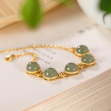 S925 Sterling Silver Coin Bracelet Gray Jade Ancient Style