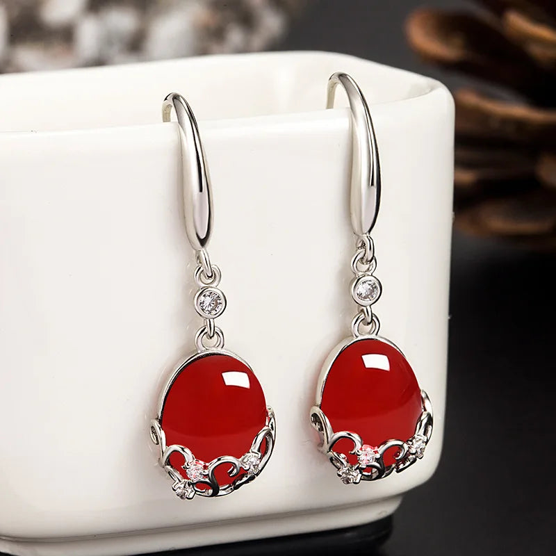 S925 Ruby Gemstone Earrings for Women Orecchini Silver 925 Jewelry