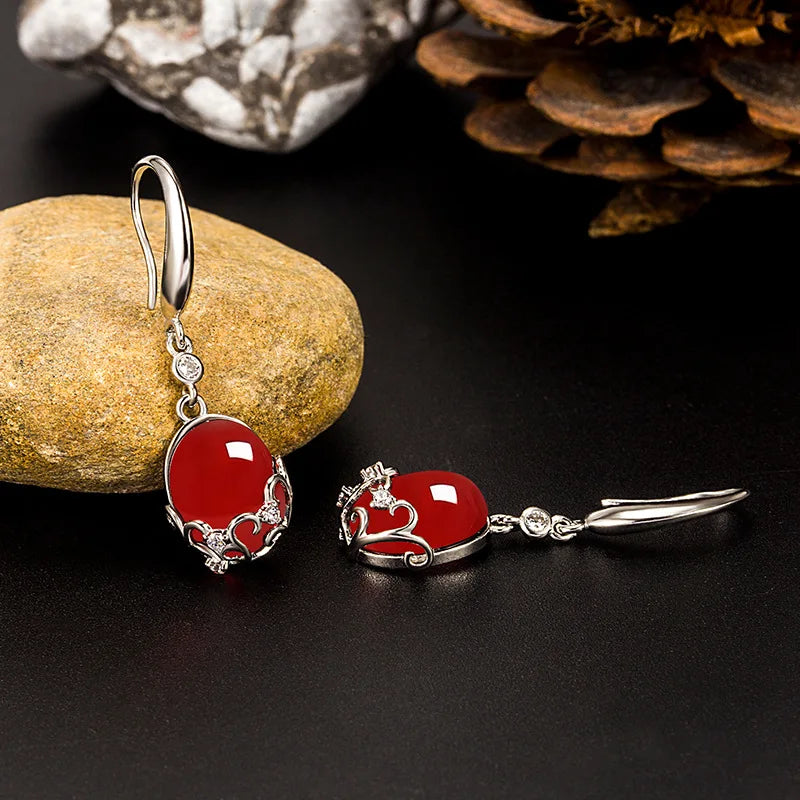 S925 Ruby Gemstone Earrings for Women Orecchini Silver 925 Jewelry