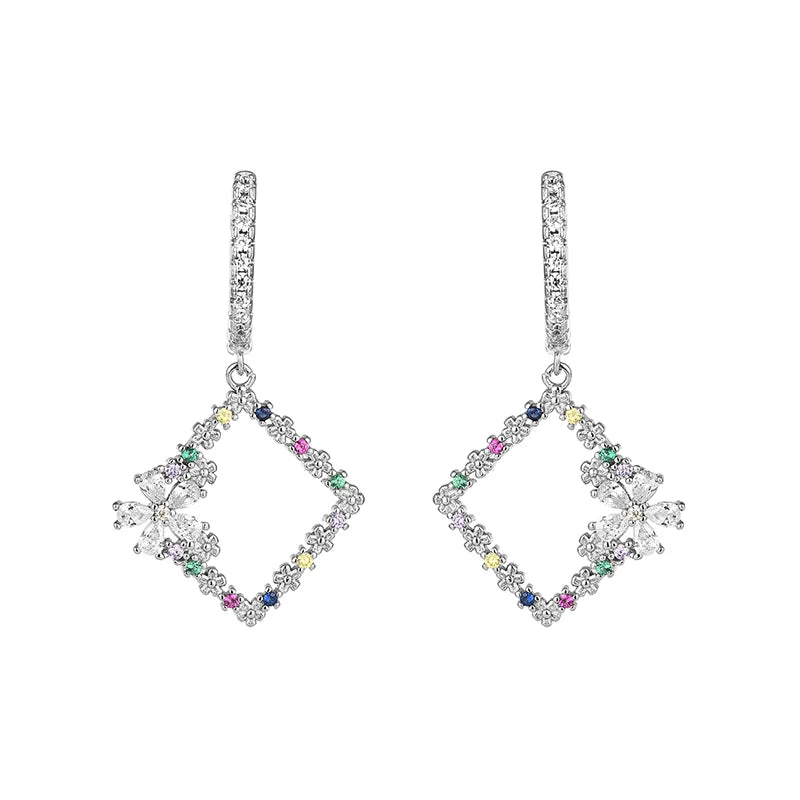 S925 Sterling Silver Coloured Square Earrings European And American Style