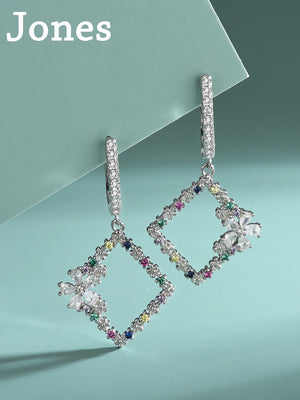 S925 Sterling Silver Coloured Square Earrings European And American Style