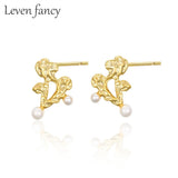 S925 Silver Concave-convex Pearl Earrings Hollow Tri Studs