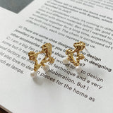 S925 Silver Concave-convex Pearl Earrings Hollow Tri Studs