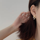 S925 Silver Concave-convex Pearl Earrings Hollow Tri Studs
