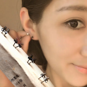 S925 Sterling Silver Uninlaid Small Earrings Oxidation Men Women