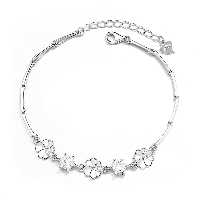 S925 Silver Lucky Clover Bracelet Zircon Gift for Girlfriend