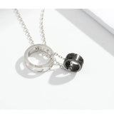 S925 Sterling Silver Couple Necklace Double Circle Pendant Set Chain