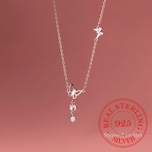 Sterling Silver Crystal Butterfly Choker Necklace Pendant 14K Plated