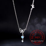 Sterling Silver Crystal Butterfly Choker Necklace Pendant 14K Plated