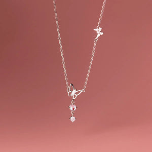 Sterling Silver Crystal Butterfly Choker Necklace Pendant 14K Plated
