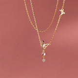 Sterling Silver Crystal Butterfly Choker Necklace Pendant 14K Plated