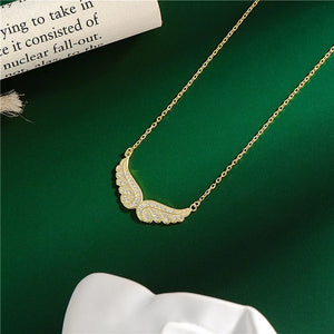 Sterling Silver CZ Angel Wings Pendant Necklace Women 925 Silver Clavicle Chain